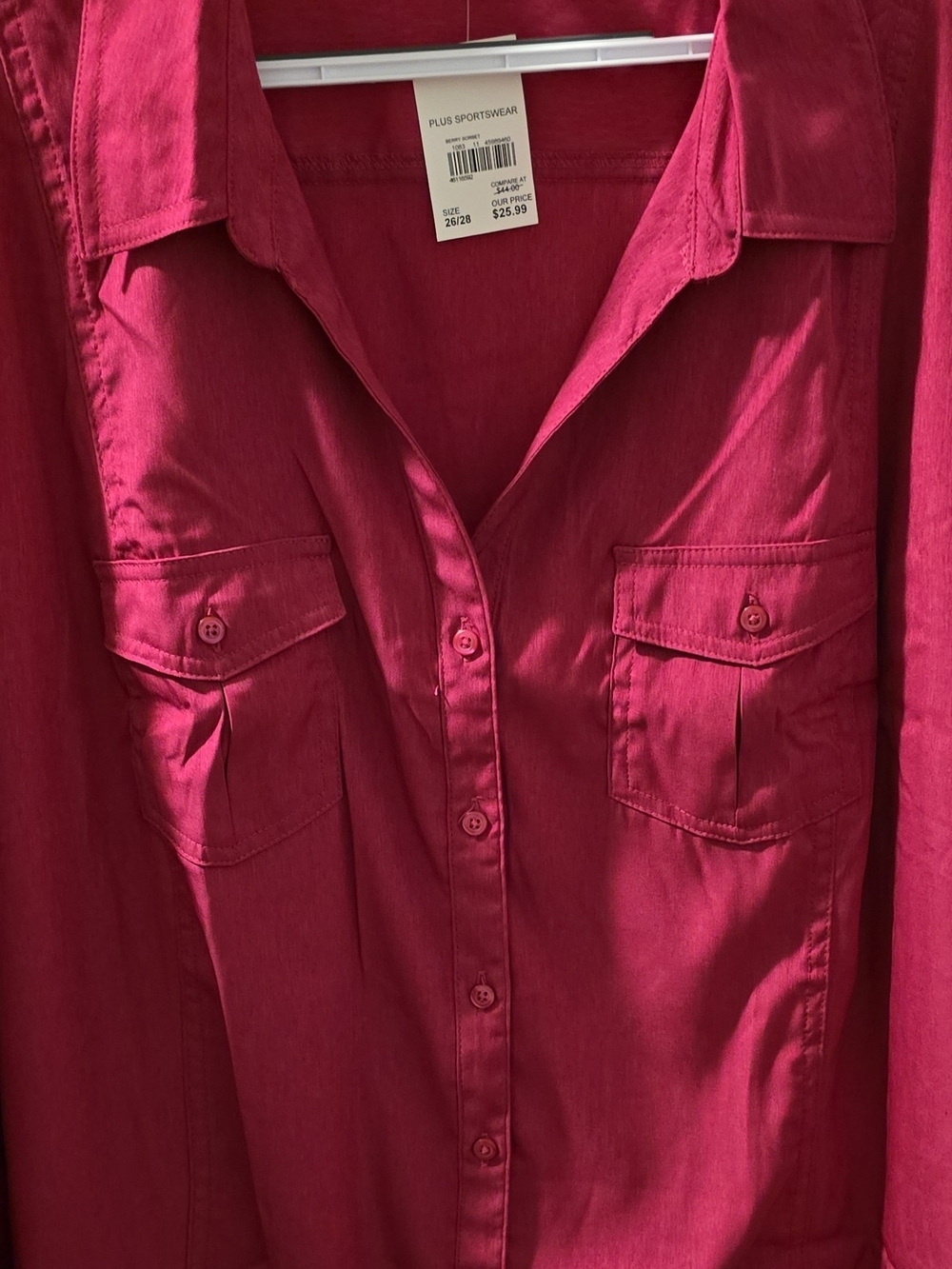 Cato Fuchsia Button-Down Shirt with Chest Pockets